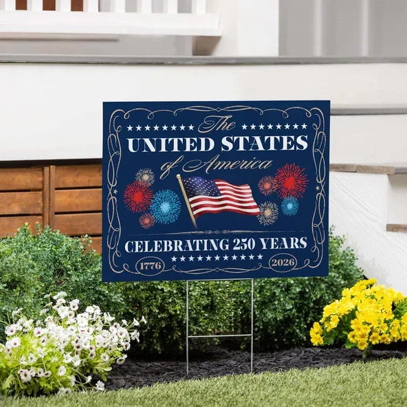 Red White & Bloom Yard Sign with H-Stake, United States, 24"x18"
