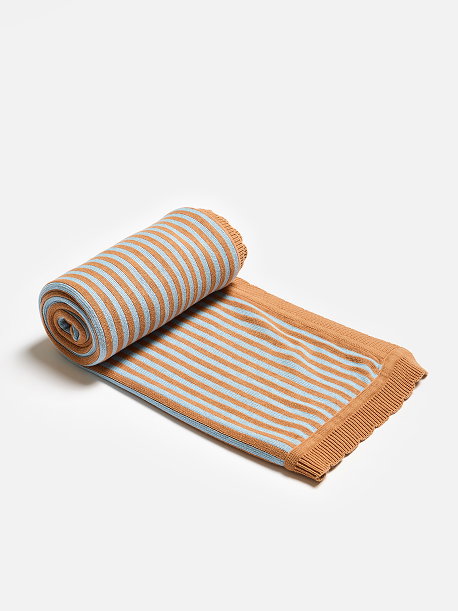Blue & Terracotta Stripe Knitted Throw