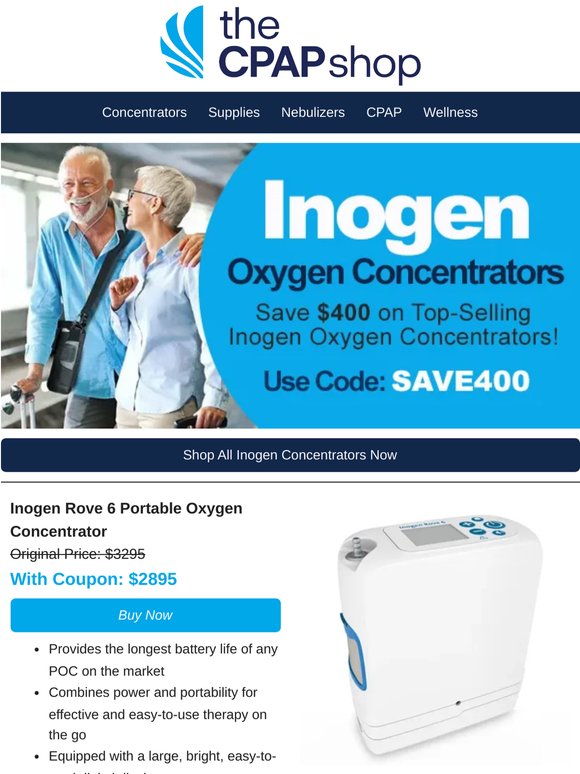 Friday Frenzy! 🌪️ $400 Off ANY Inogen Oxygen Concentrator (Code: SAVE400)