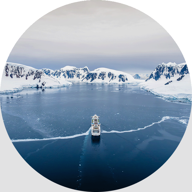 A Princess ship sails through Antarctica.