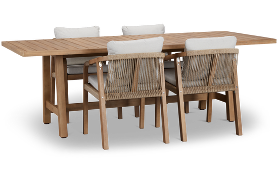 Laguna Light Tone 90" Rectangular Table & 4 Gray Cushioned Chairs
