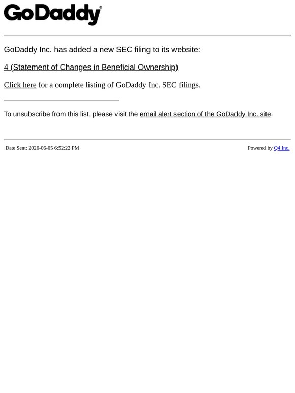 GoDaddy - 4 (Statement of Changes in Beneficial Ownership) SEC Filing