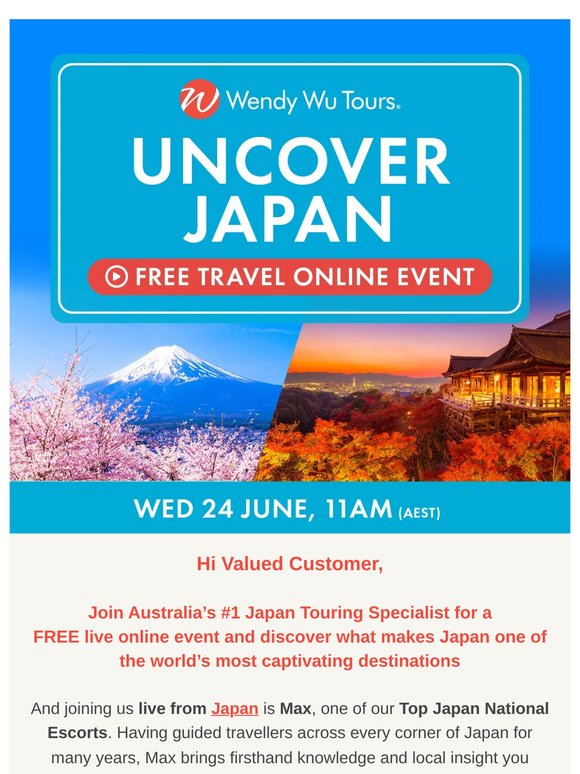✉️ Uncover Japan - Free Online Event | With Top Japan National Escort, Max – Live from Japan