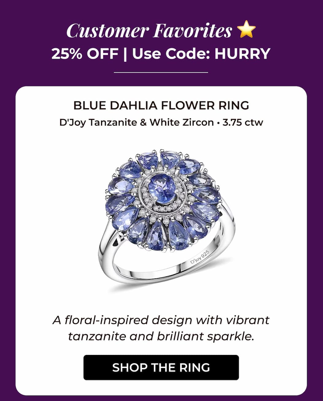 Blue Dahlia Flower Ring