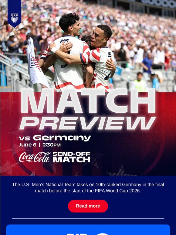 USMNT takes on 10th-ranked Germany tomorrow