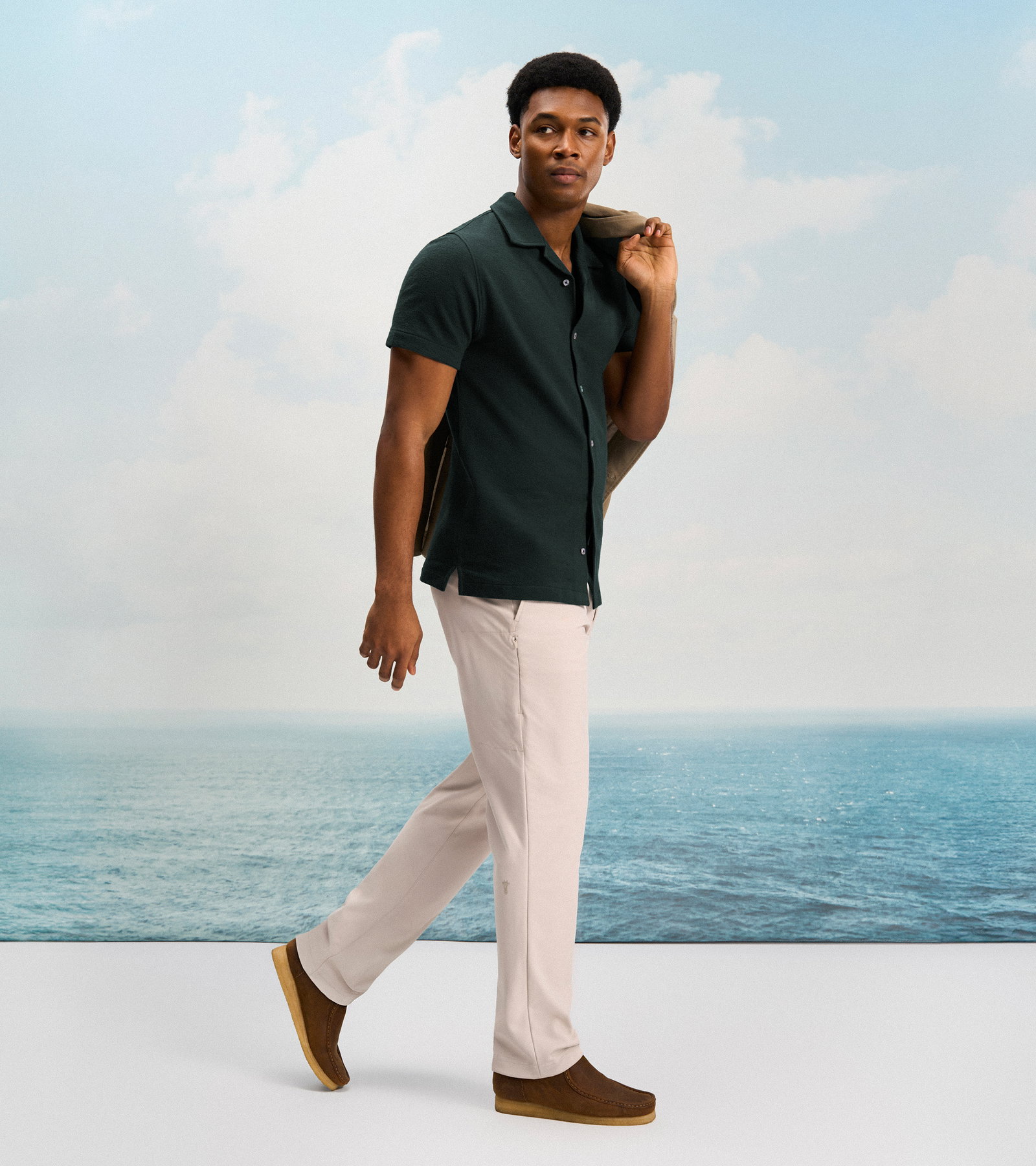 Terry Cotton Polo Cardigan for Tall Men