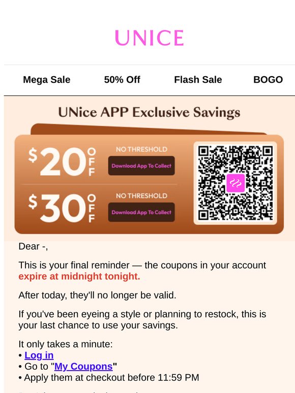 Attention —,  your code will expire tonight!