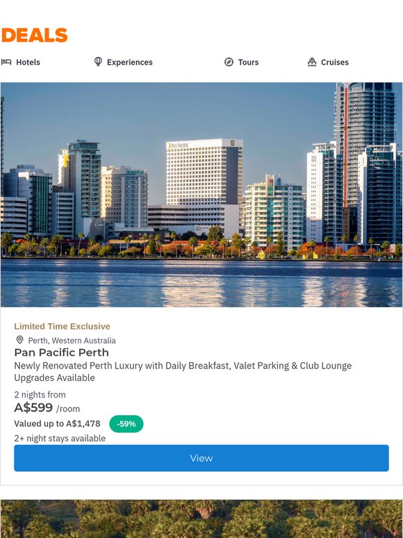 Perth Pan Pacific Luxury w. Daily Breakfast & Club Lounge Upgrades Available