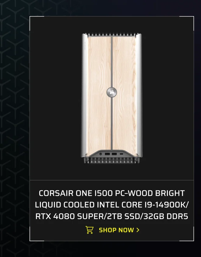 CORSAIR ONE i500 PC – Wood Bright/Liquid Cooled Intel Core i9-14900K/RTX 4080 Super/2TB SSD/32GB DDR5