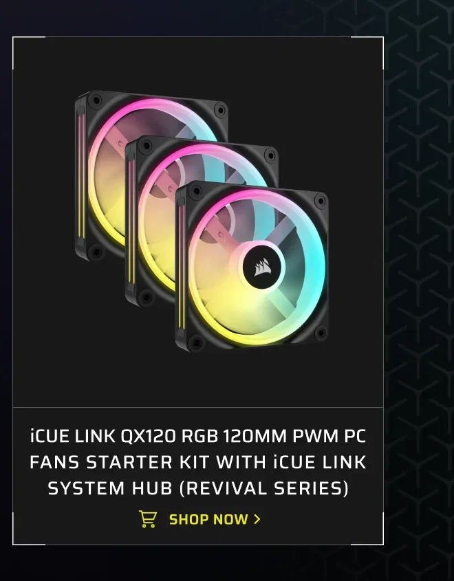 iCUE LINK QX120 RGB 120mm PWM PC Fans Starter Kit with iCUE LINK System Hub (Revival Series)