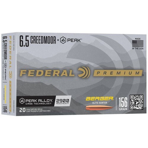 FEDERAL AMMO 6.5 Creedmoor +Peak 156Gr 20rd Berger Elite Hunter