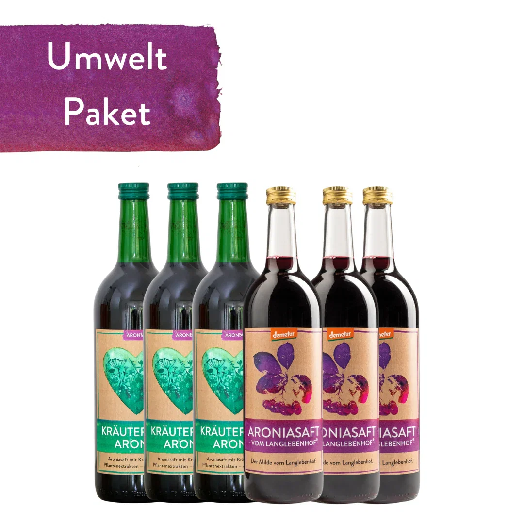 Image of Umweltpaket | 3x Bio-Aroniasaft 750ml, 3x Kräuterherz Aronia 750ml