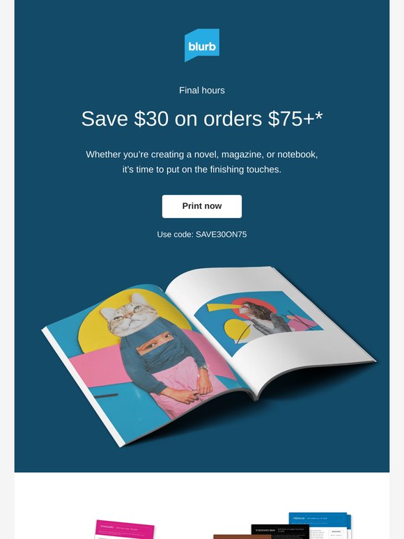 Ends tonight: $30 off orders $75+