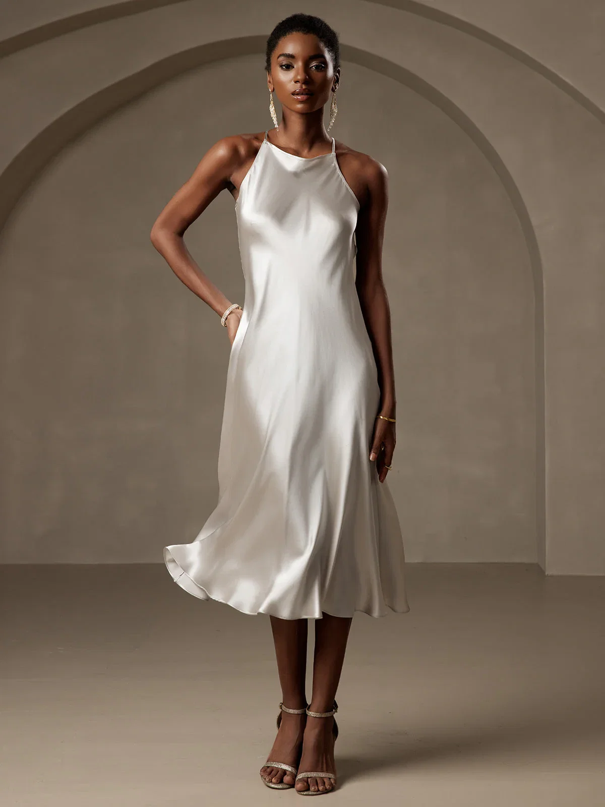 Clearance - 19Momme Silk Spaghetti straps Maxi Dress