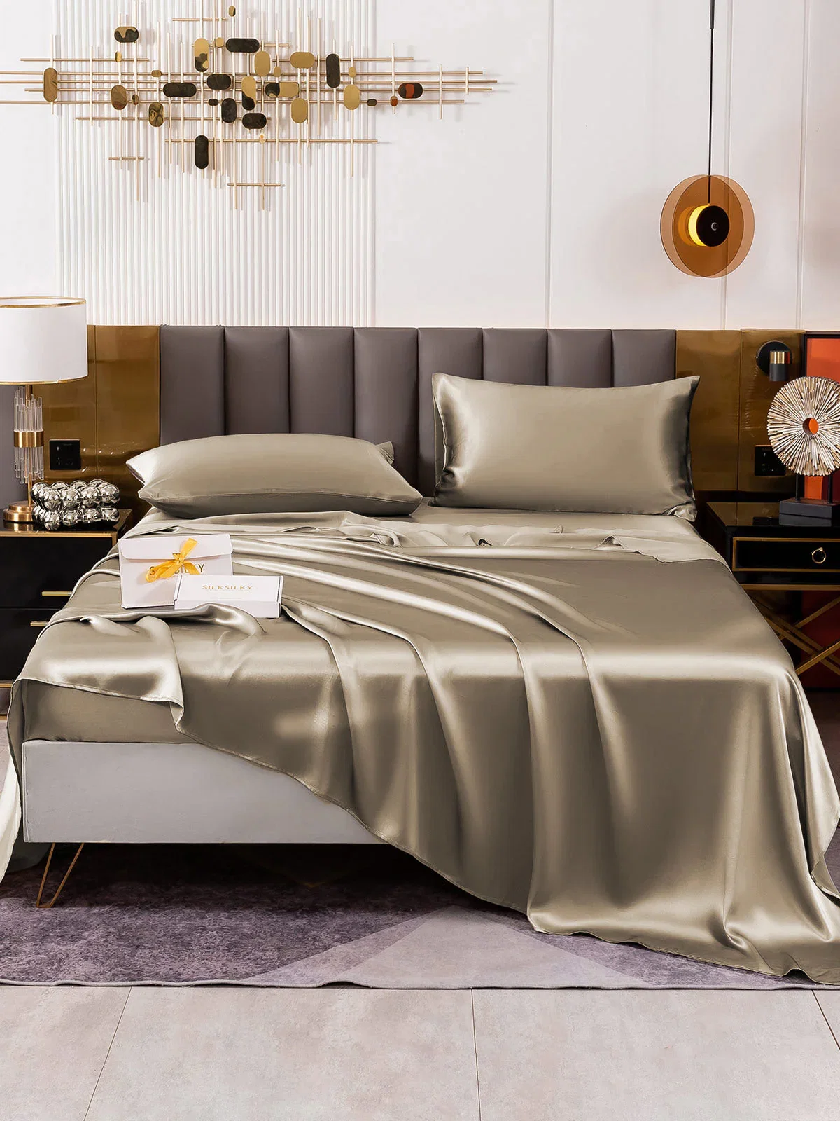 19Momme 4Pcs 100% Mulberry Silk Bedding Set Fitted&Flat Sheets+2x Pillowcases
