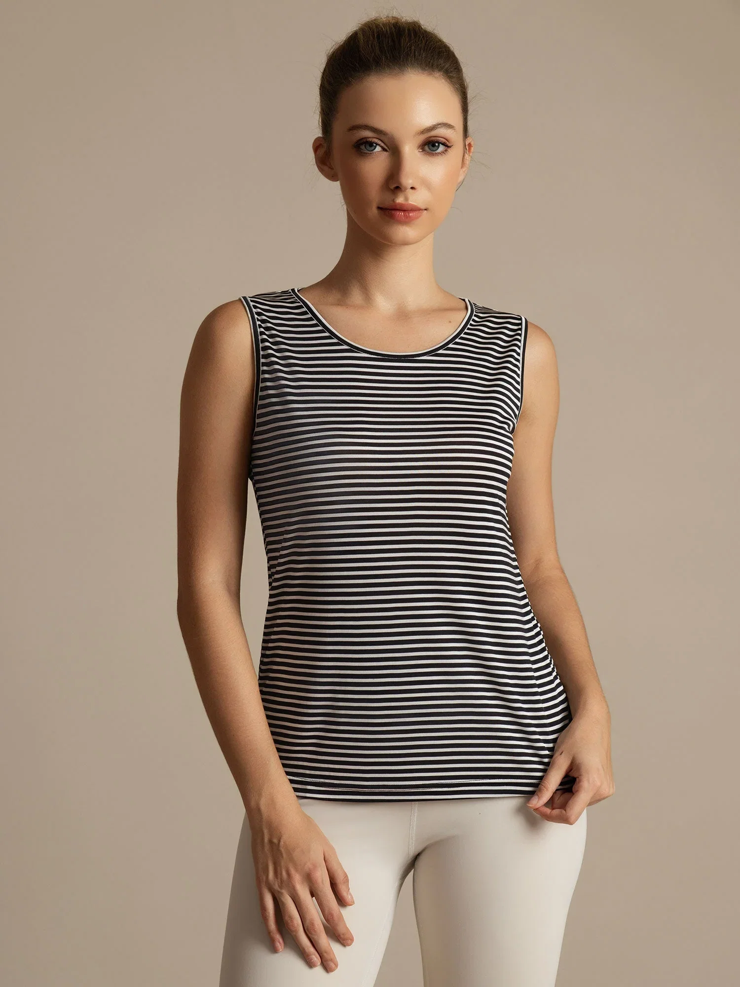 Clearance - Pure Silk Women's Casual Round Neck Stripe Sport Tank Top