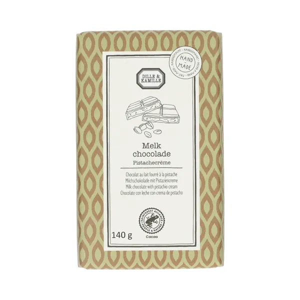 Chocoladetablet, melk en pistachecrème, 140 gram