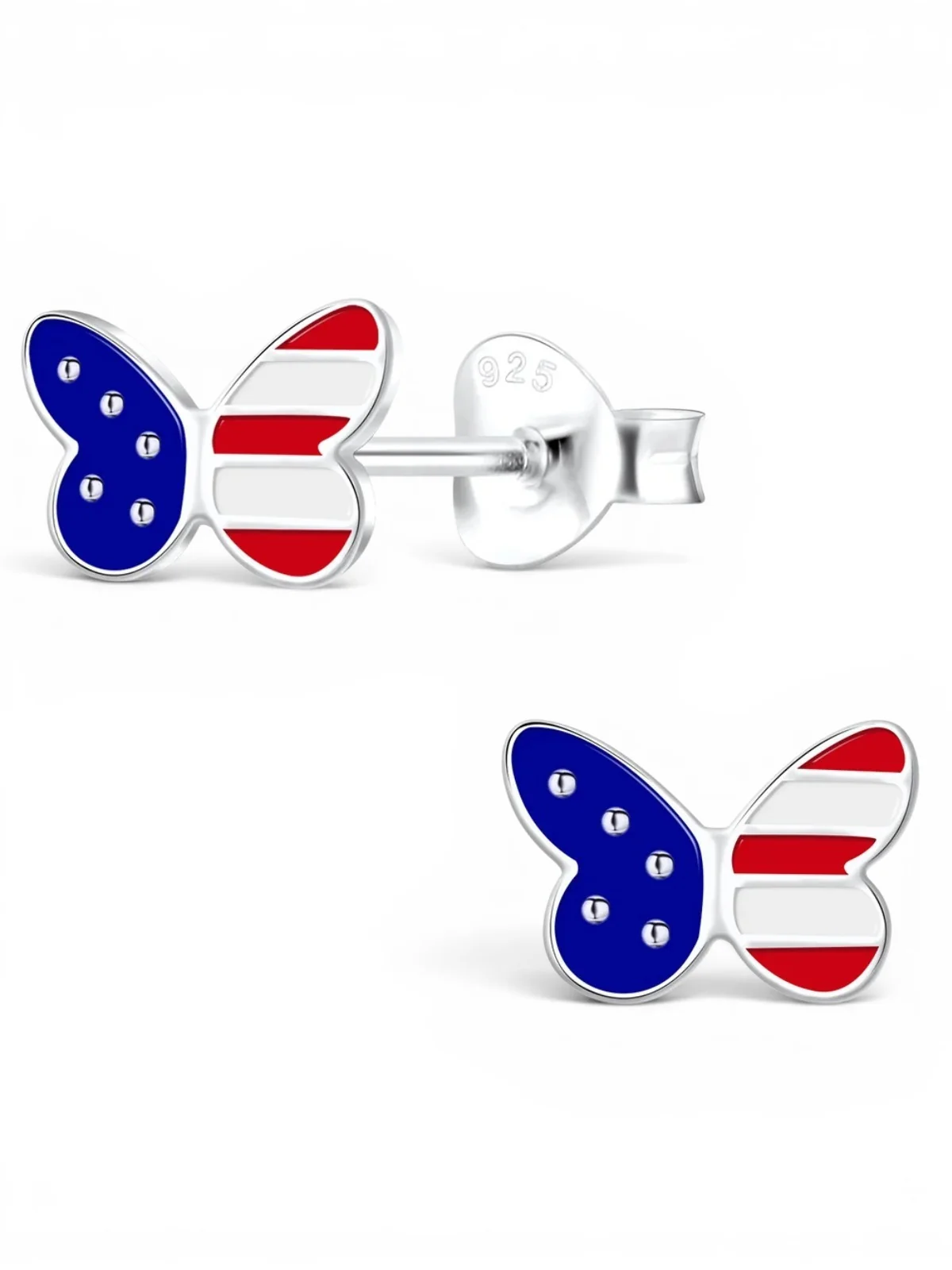 Image of Sterling Silver USA Flag Butterfly Stud Earrings