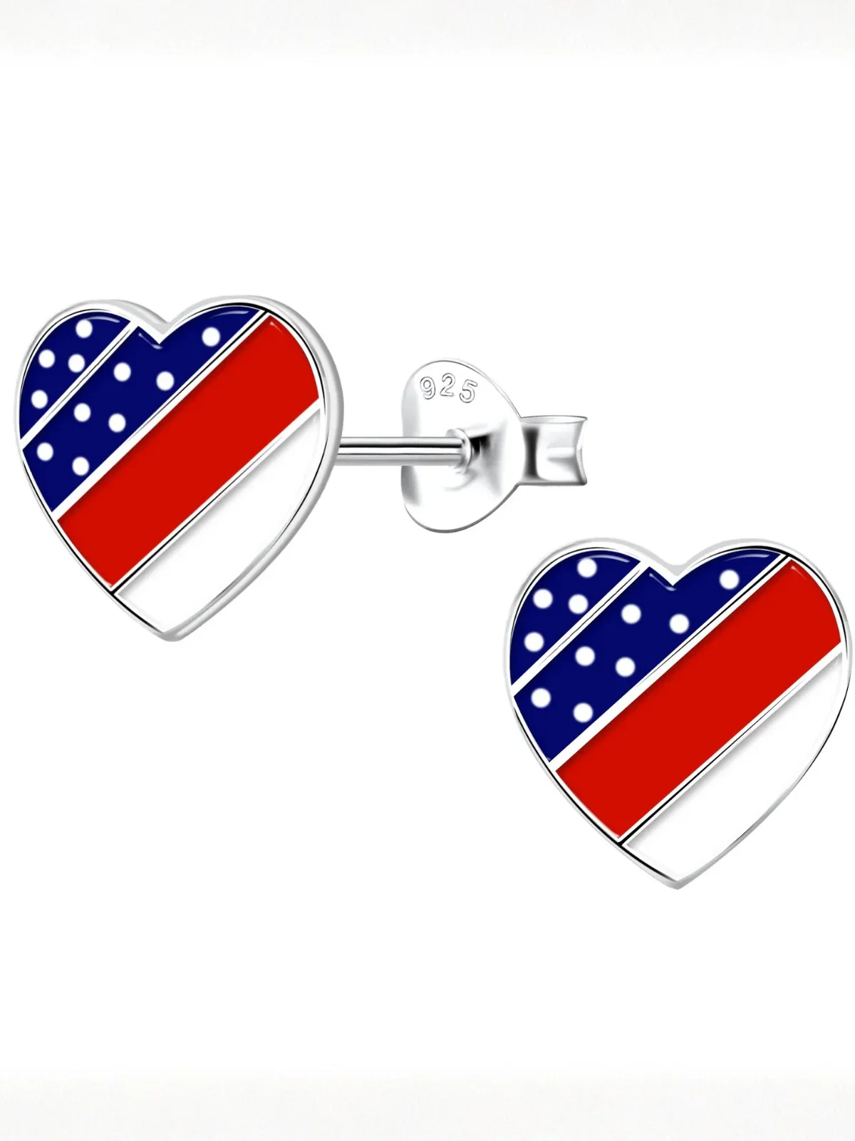 Image of Sterling Silver USA Flag Heart Stud Earrings