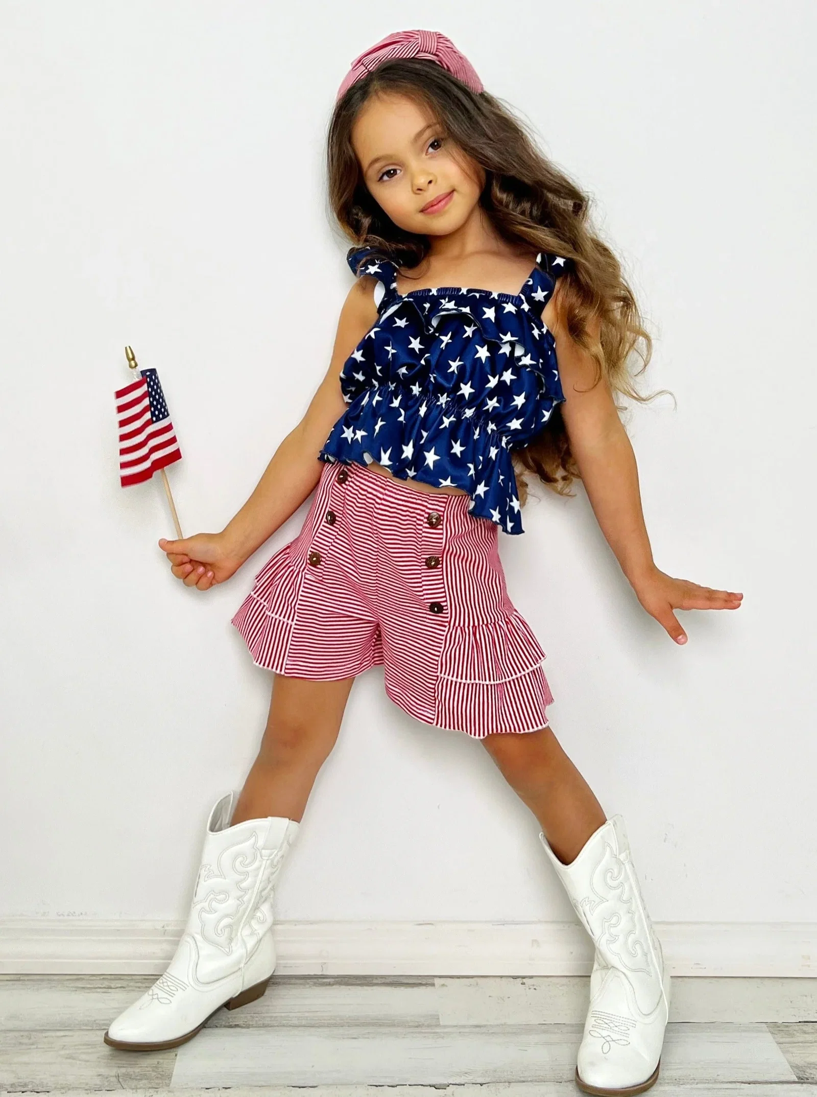 Image of Perfect Little Patriot Stars Top and Striped Short Set