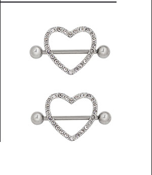CZ Heart Titanium Nipple Shields - 14 Gauge