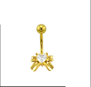 CZ Gold-Tone Coquette Bows Belly Ring