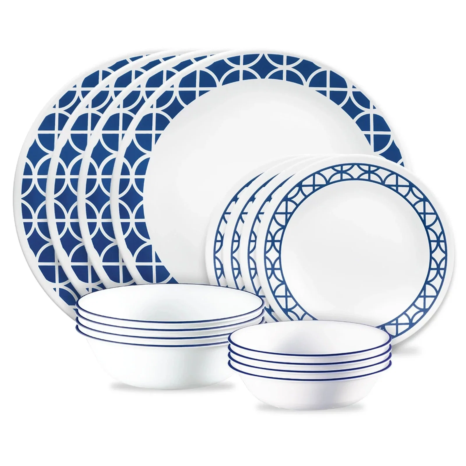 Image of Corelle® Cobalt Circles 16-piece Mugless Dinnerware Set, Service of 4
