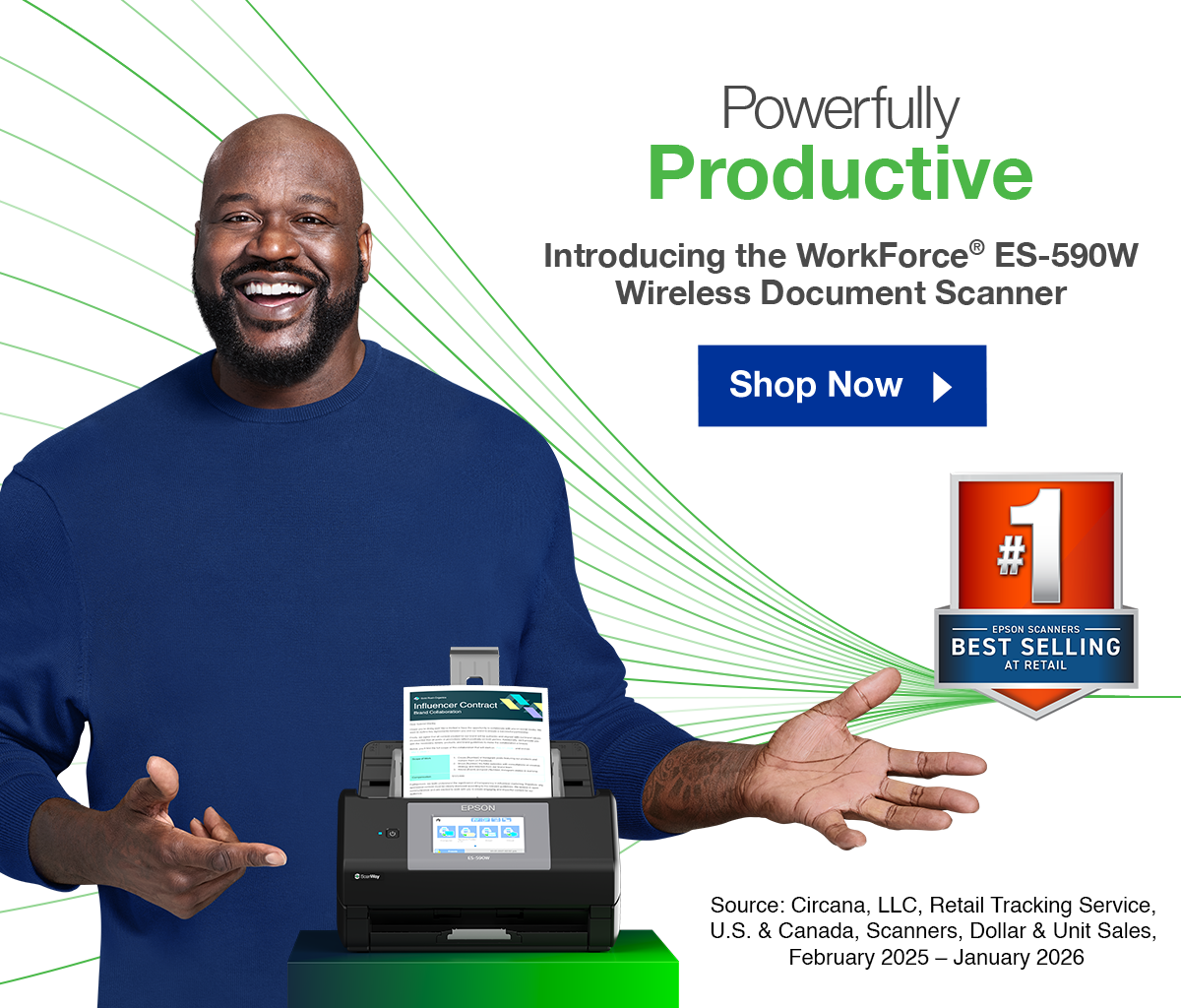 Powerfully Productive | Introducing the WorkForce ES-590W Wireless Document Scanner | Shop Now