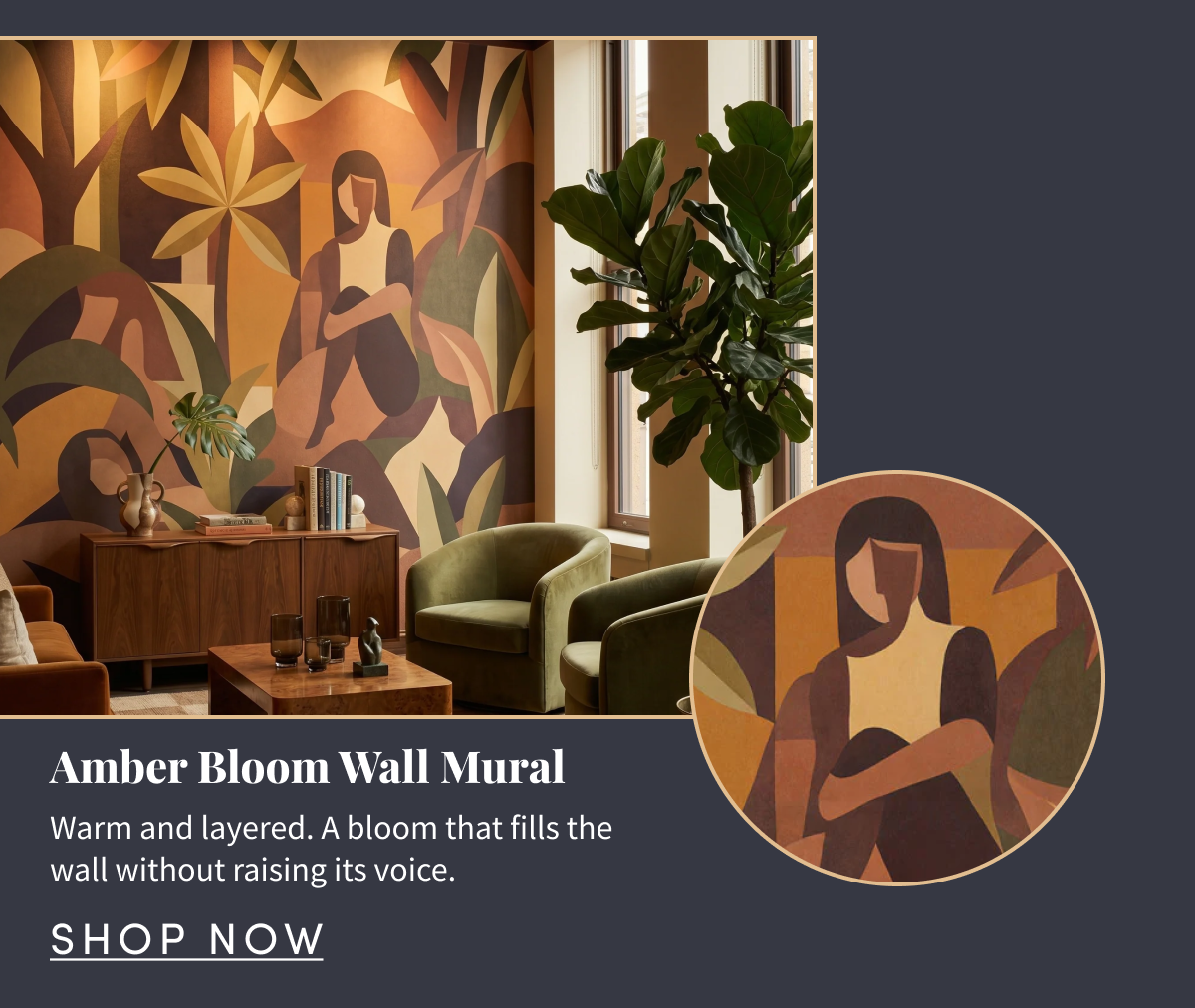 Amber Bloom Wall Mural. Warm and layered. A bloom that fills the wall without raising its voice. Shop Now.