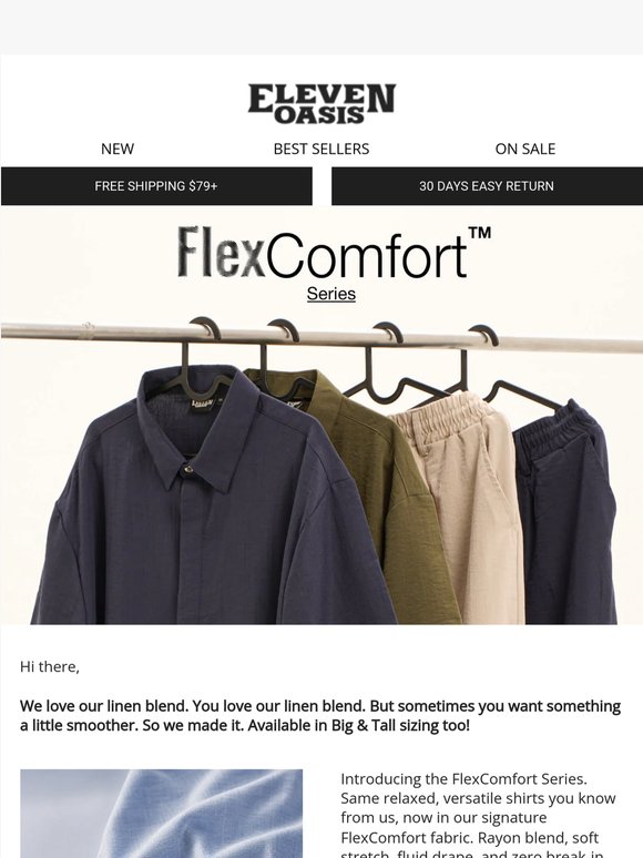 Meet FlexComfort. Your new favorite fabric. 👕