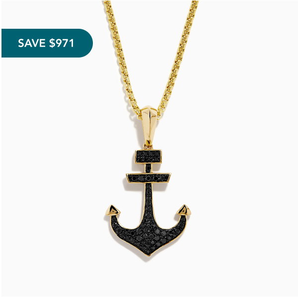 Men's 14K Yellow Gold Black Diamond Anchor Pendant