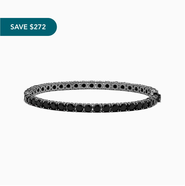 Men's Silver Rhodium Plated Black Spinel Tennis Bracelet