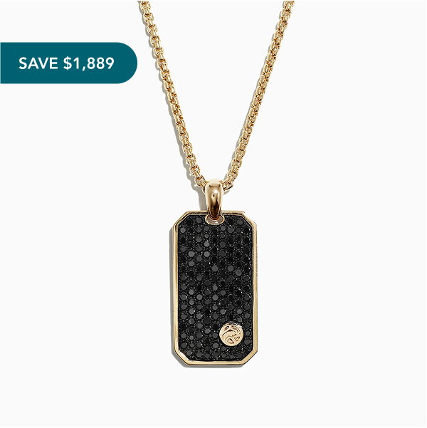Men's 14K Yellow Gold Black Diamond Dog Tag Pendant, 1.36 TCW