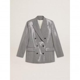 Golden goose DB Wool Boyfriend Jacket In Micro Houndstooth With Sequins Shadow Grey