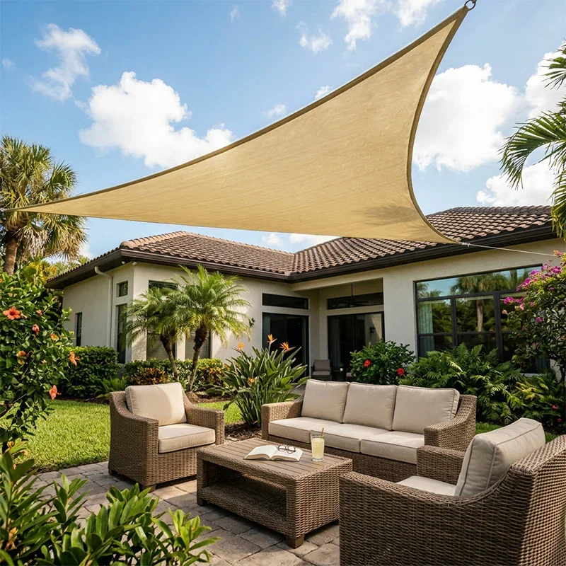 Heavy Duty Steel Cable HDPE Breathable Triangle Sun Shade Sail– Straight Edges, No Curves