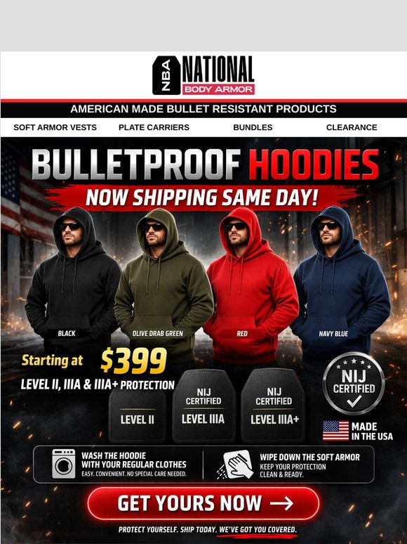 Same Day Shipping on Bulletproof T-Shirts & Hoodies