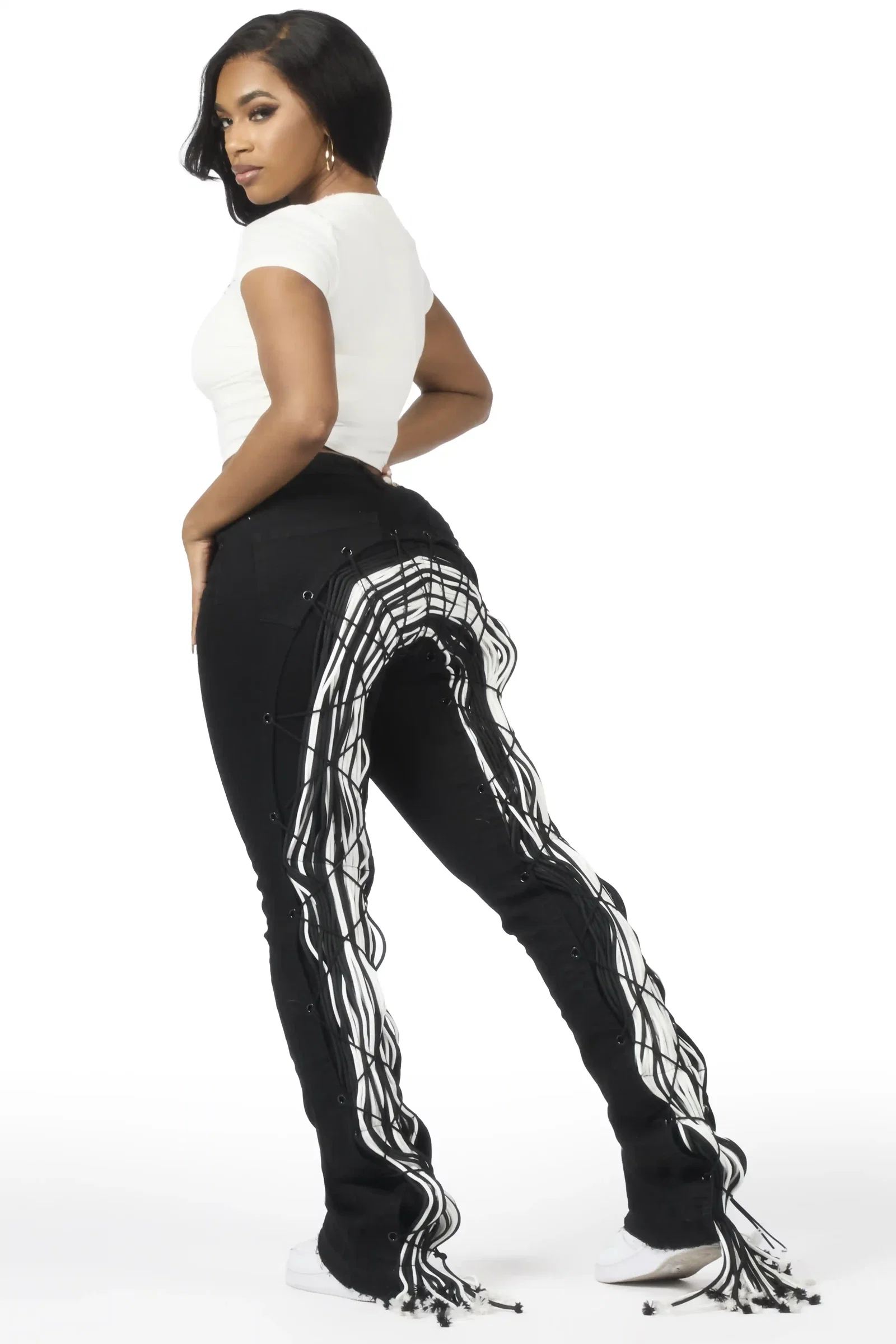 Image of Ottiana Black Stacked Flare Jean