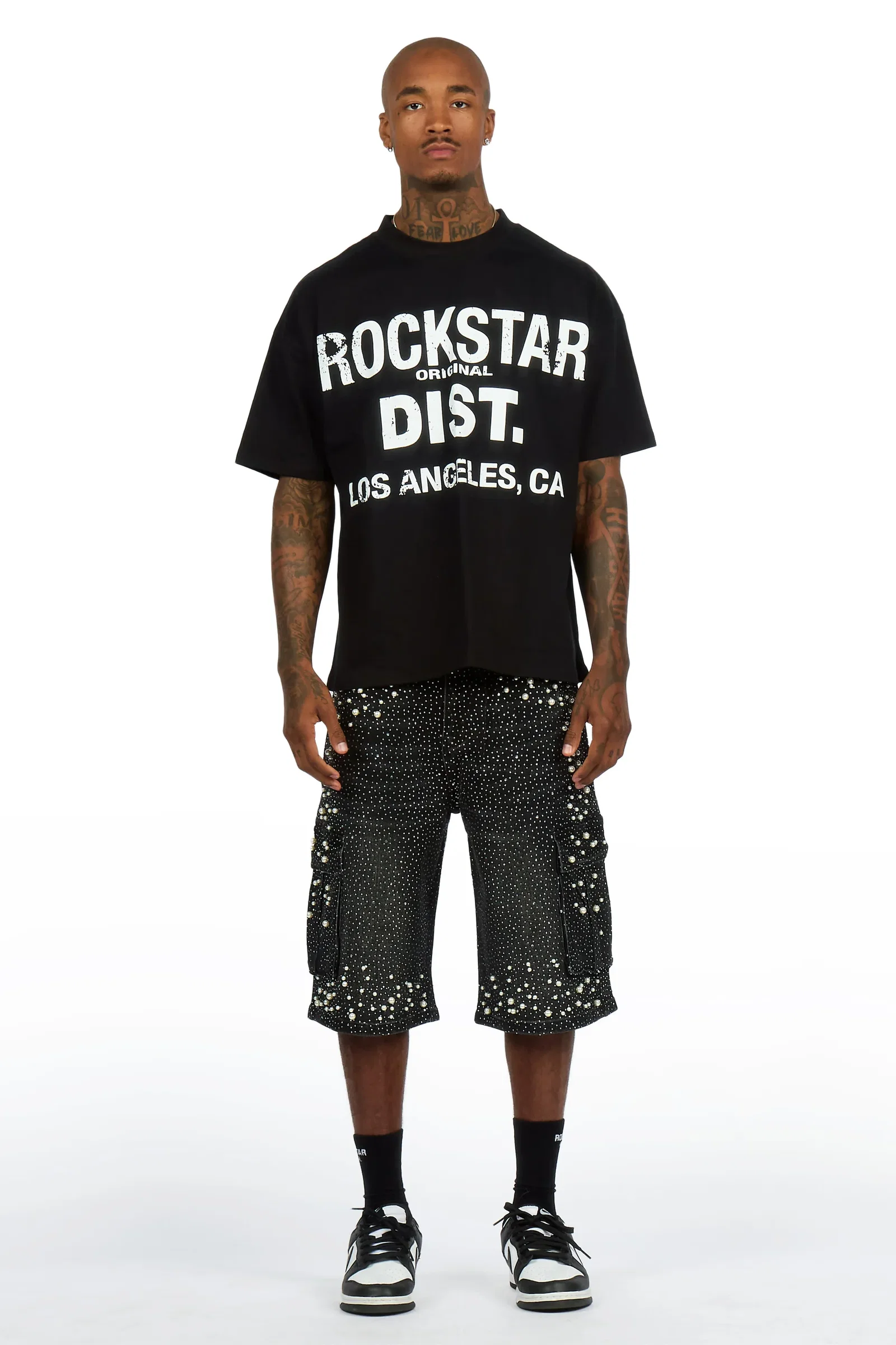 Image of Sevyn Black/Black Rhinestone T-Shirt Denim Jort Set