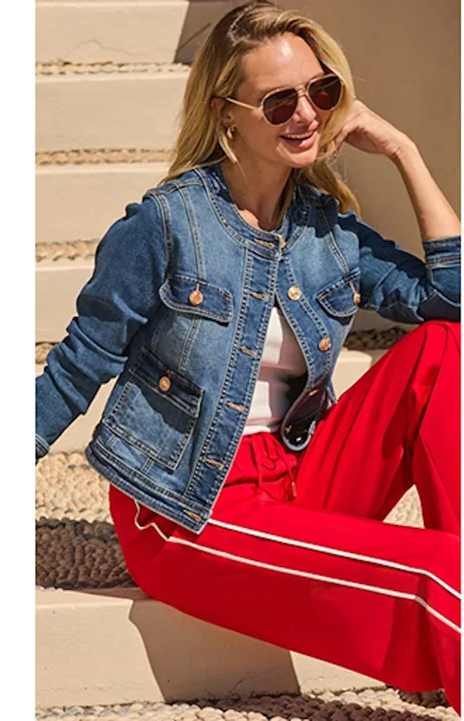 Dark Indigo Round Neck Pocket Front Denim Jacket