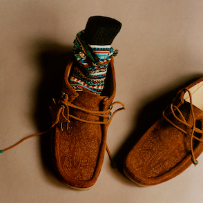 Shop Anderson Bell X Wallabee Tan Embroidery
