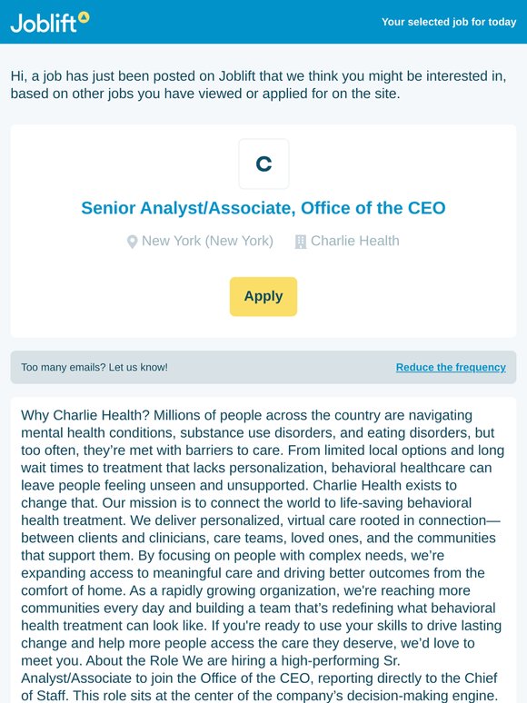 A new job highlight at Charlie Health