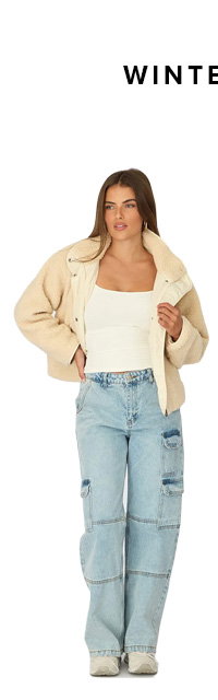 Beige Sherpa High Neck Jacket Teddy