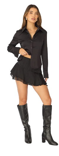 Black Satin Shirt Long Sleeve Collar