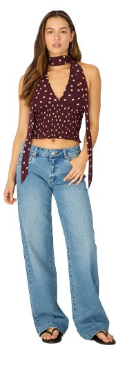 Red Polka Dot Sleeveless Chiffon Halter Top