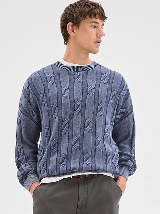Commons Australian Cotton cable knit washed crew jumper