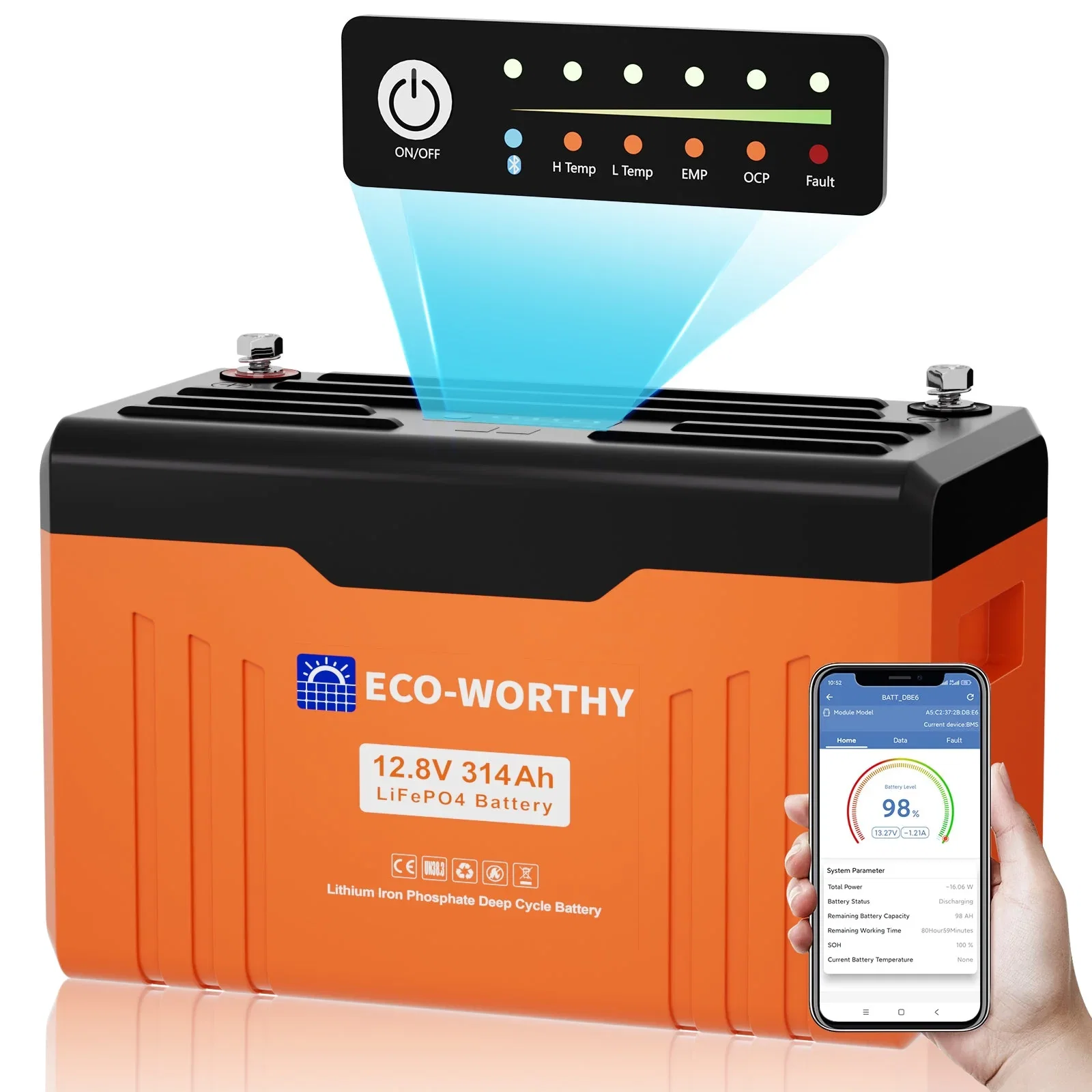 Eco-Worthy EnergyTrek 12V 314Ah LiFePO4 Lithium Battery with SOC LEDs and Low-temp Protection