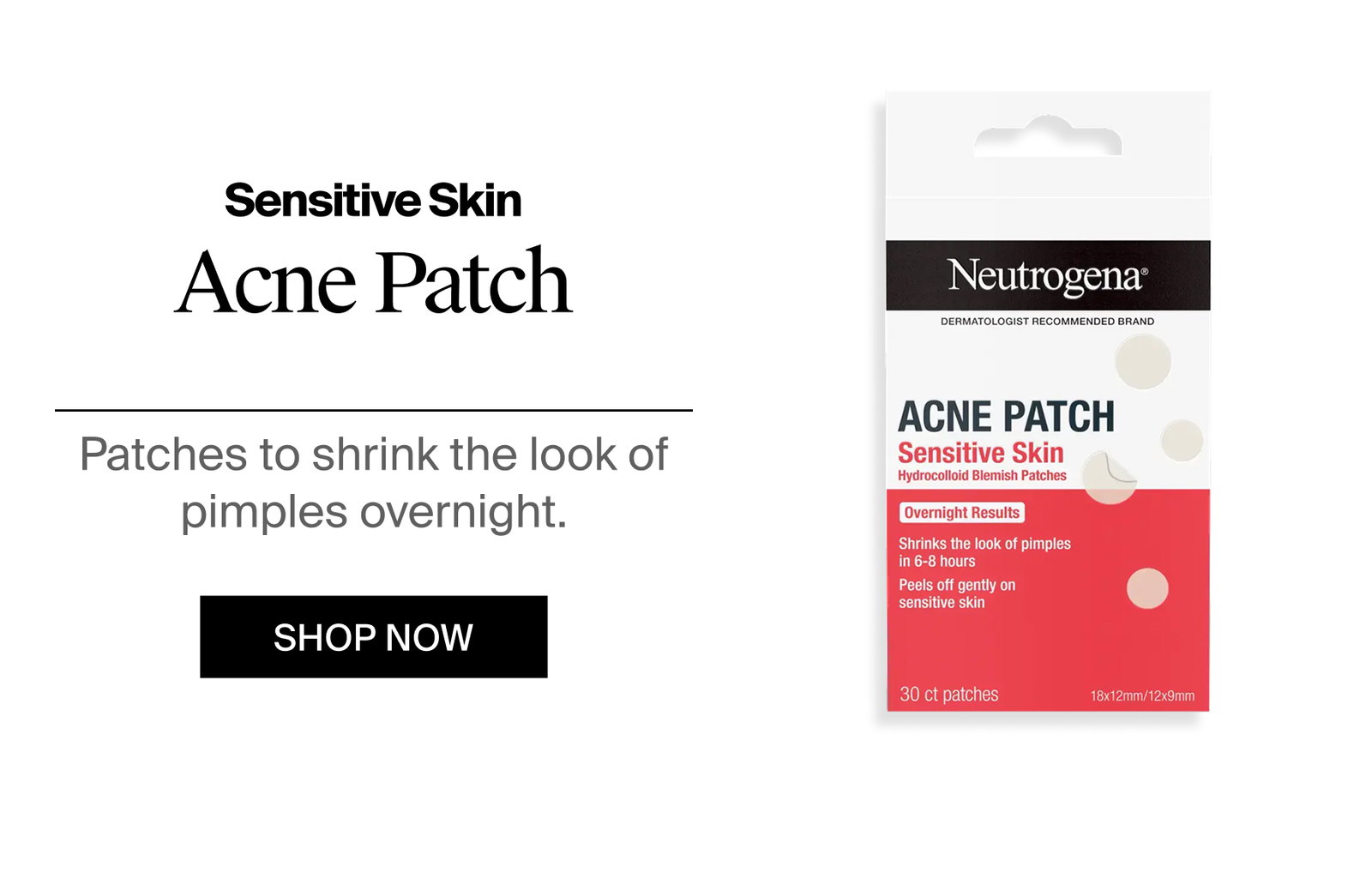 Neutrogena® Sensitive Skin Acne Patch 30 count Front of Pack
