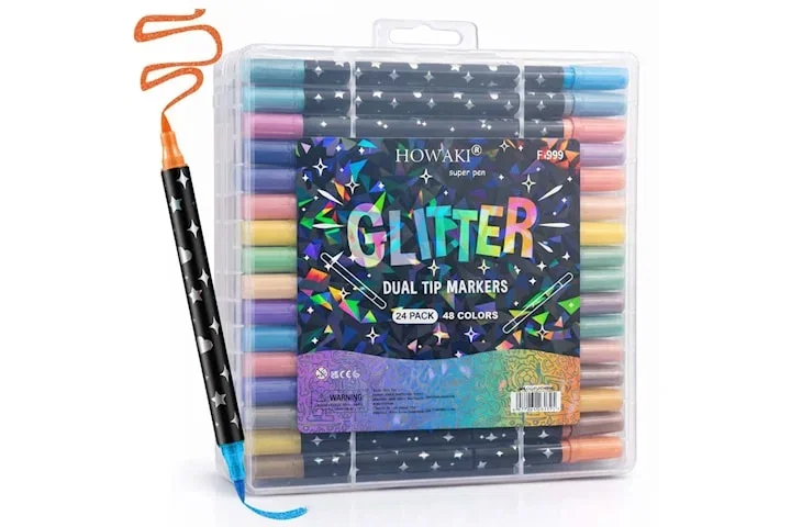 24 stk Dual Tip Glitter Malepenn 48 Farger Akryl