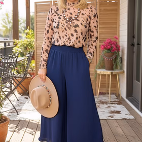 Western navy blue ruffled wide leg women's boutique pant Southern Stitch XCH17032