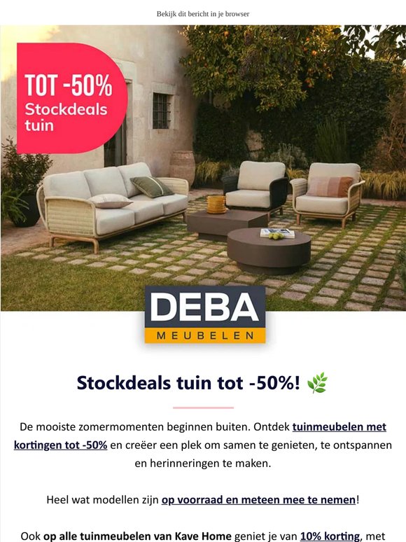 🌿 Stockdeals tuin tot -50% | Op voorraad en meteen mee te nemen | Op = op! | Solliciteer bij DEBA! 🥰